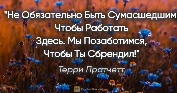 Терри Пратчетт цитата: "Не Обязательно Быть Сумасшедшим, Чтобы Работать Здесь. Мы..."