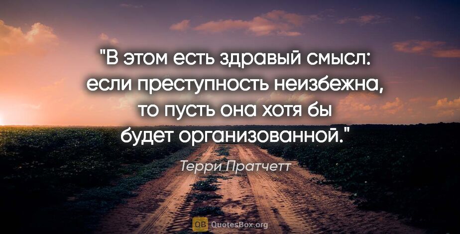 Терри Пратчетт цитата: "В этом есть здравый смысл: если преступность неизбежна, то..."