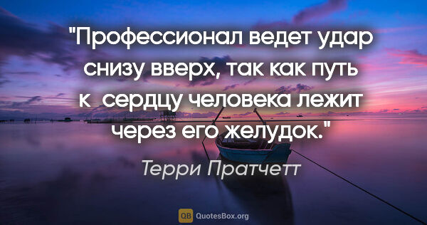 Терри Пратчетт цитата: "Профессионал ведет удар снизу вверх, так как путь к сердцу..."