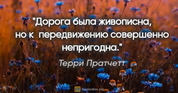 Терри Пратчетт цитата: "Дорога была живописна, но к передвижению совершенно непригодна."