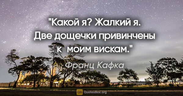 Франц Кафка цитата: "Какой я? Жалкий я. Две дощечки привинчены к моим вискам."