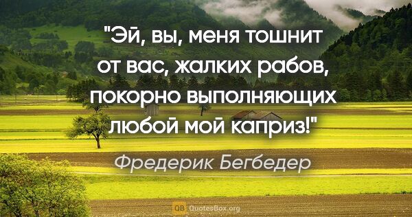 Фредерик Бегбедер цитата: "Эй, вы, меня тошнит от вас, жалких рабов, покорно выполняющих..."