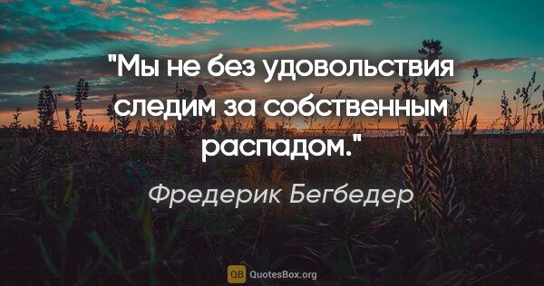 Фредерик Бегбедер цитата: "Мы не без удовольствия следим за собственным распадом."