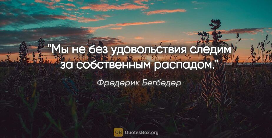 Фредерик Бегбедер цитата: "Мы не без удовольствия следим за собственным распадом."