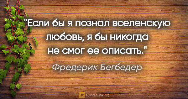 Фредерик Бегбедер цитата: "Если бы я познал вселенскую любовь, я бы никогда не смог ее..."