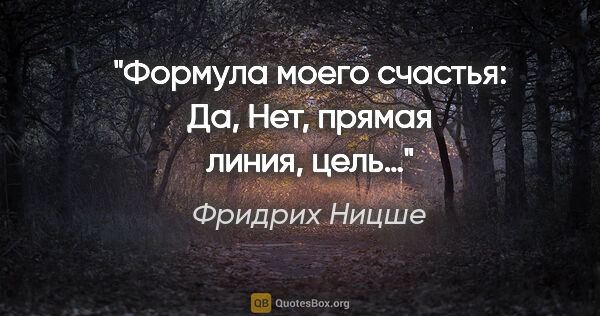 Фридрих Ницше цитата: "Формула моего счастья: Да, Нет, прямая линия, цель…"