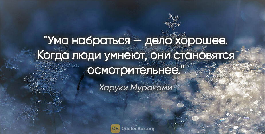 Харуки Мураками цитата: "Ума набраться — дело хорошее. Когда люди умнеют, они..."