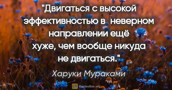 Харуки Мураками цитата: "Двигаться с высокой эффективностью в неверном направлении ещё..."