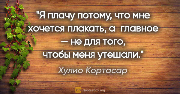 Хулио Кортасар цитата: "Я плачу потому, что мне хочется плакать, а главное — не для..."