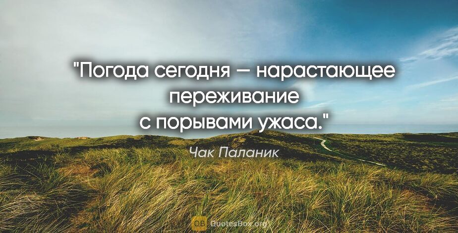 Чак Паланик цитата: "Погода сегодня — нарастающее переживание с порывами ужаса."