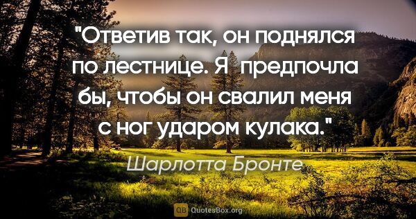 Шарлотта Бронте цитата: "Ответив так, он поднялся по лестнице. Я предпочла бы, чтобы он..."