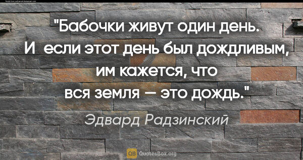 Эдвард Радзинский цитата: "Бабочки живут один день. И если этот день был дождливым, им..."