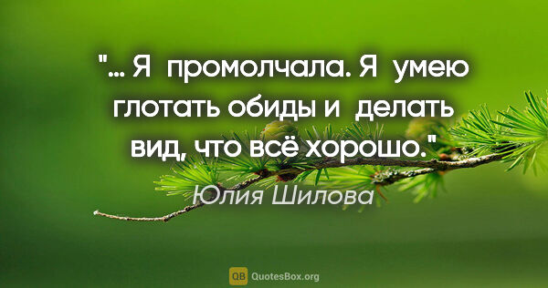 Юлия Шилова цитата: "… Я промолчала. Я умею глотать обиды и делать вид, что всё..."