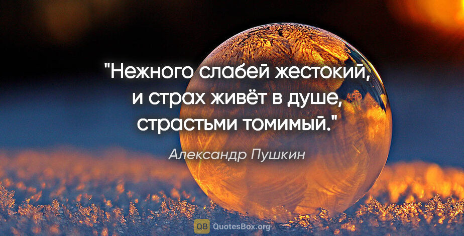 Александр Пушкин цитата: "Нежного слабей жестокий,

и страх живёт в душе,

страстьми..."