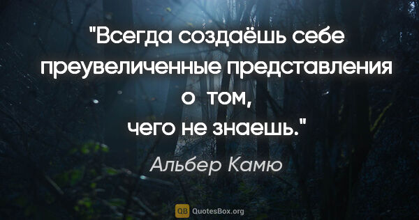 Альбер Камю цитата: "Всегда создаёшь себе преувеличенные представления о том, чего..."