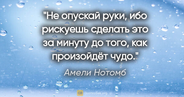 Амели Нотомб цитата: "Не опускай руки, ибо рискуешь сделать это за минуту до того,..."