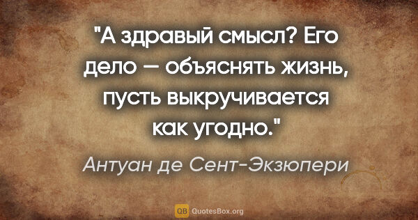 Антуан де Сент-Экзюпери цитата: "А здравый смысл? Его дело — объяснять жизнь, пусть..."