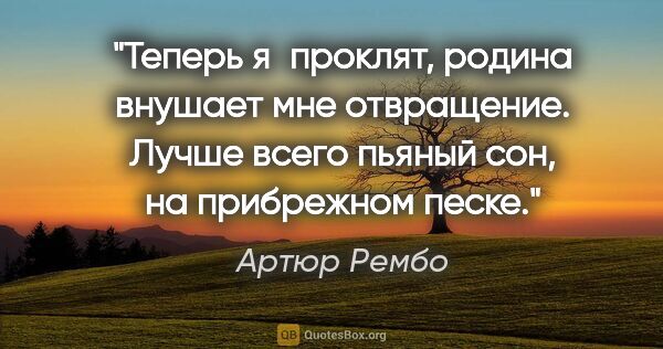 Артюр Рембо цитата: "Теперь я проклят, родина внушает мне отвращение. Лучше всего..."