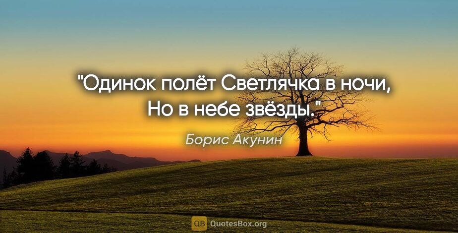 Борис Акунин цитата: "Одинок полёт

Светлячка в ночи,

Но в небе звёзды."