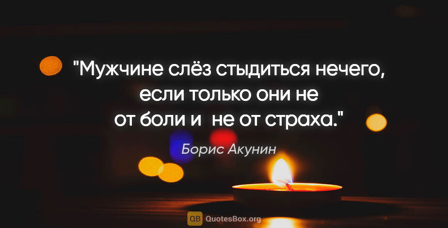 Борис Акунин цитата: "Мужчине слёз стыдиться нечего, если только они не от боли и не..."
