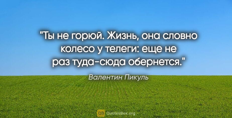 Валентин Пикуль цитата: "Ты не горюй. Жизнь, она словно колесо у телеги: еще не раз..."