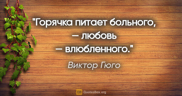 Виктор Гюго цитата: "Горячка питает больного, — любовь — влюбленного."