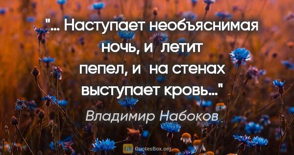 Владимир Набоков цитата: "… Наступает необъяснимая ночь, и летит пепел, и на стенах..."