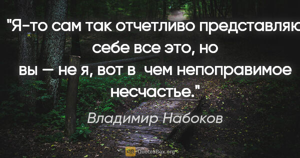 Владимир Набоков цитата: "Я-то сам так отчетливо представляю себе все это, но вы — не я,..."