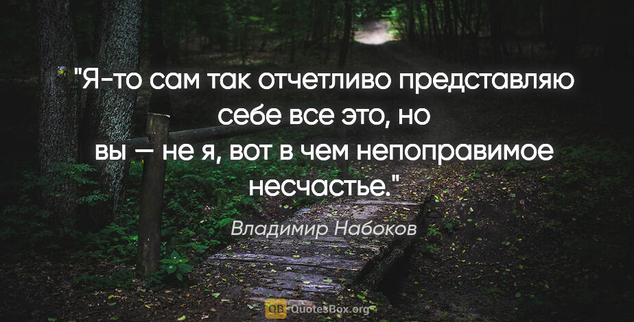 Владимир Набоков цитата: "Я-то сам так отчетливо представляю себе все это, но вы — не я,..."