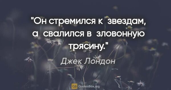 Джек Лондон цитата: "Он стремился к звездам, а свалился в зловонную трясину."