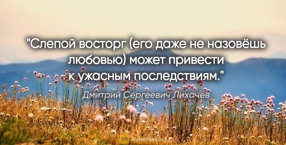 Дмитрий Сергеевич Лихачев цитата: "Слепой восторг (его даже не назовёшь любовью) может привести..."