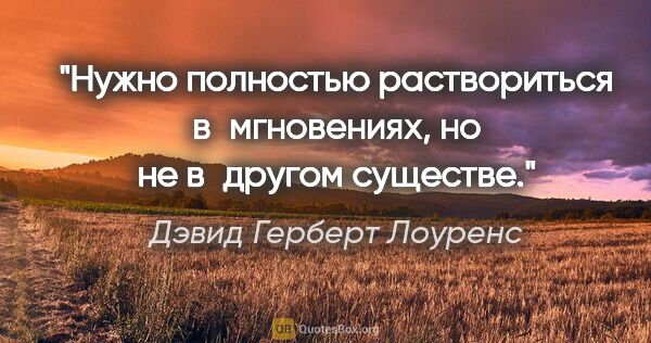 Дэвид Герберт Лоуренс цитата: "Нужно полностью раствориться в мгновениях, но не в другом..."