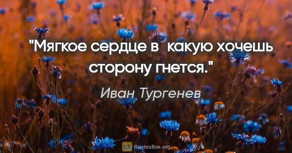 Иван Тургенев цитата: "Мягкое сердце в какую хочешь сторону гнется."