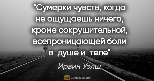 Ирвин Уэлш цитата: "Сумерки чувств, когда не ощущаешь ничего, кроме..."