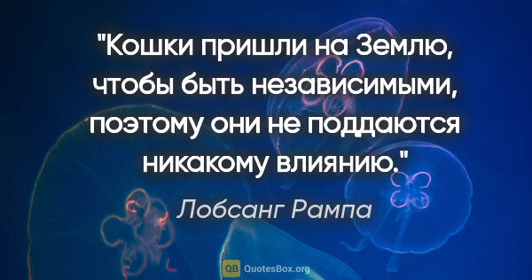 Лобсанг Рампа цитата: "Кошки пришли на Землю, чтобы быть независимыми, поэтому они не..."