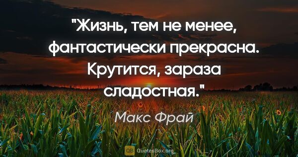 Макс Фрай цитата: "Жизнь, тем не менее, фантастически прекрасна. Крутится, зараза..."