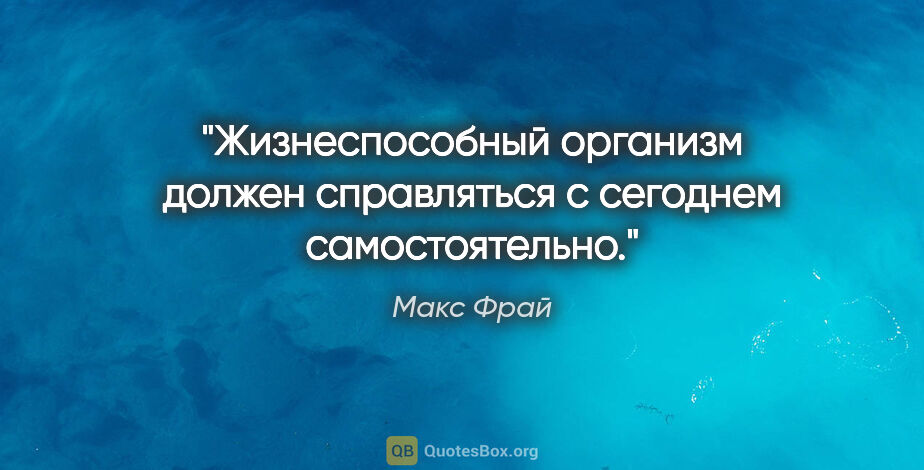 Макс Фрай цитата: "Жизнеспособный организм должен справляться с сегоднем..."