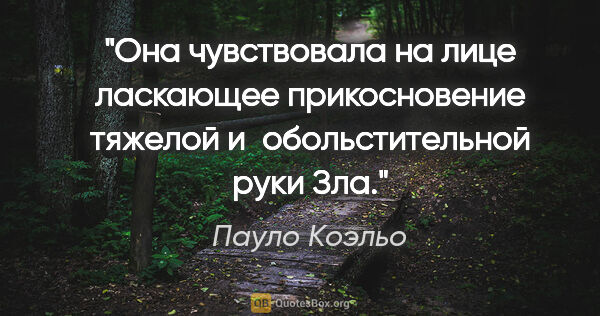 Пауло Коэльо цитата: "Она чувствовала на лице ласкающее прикосновение тяжелой..."