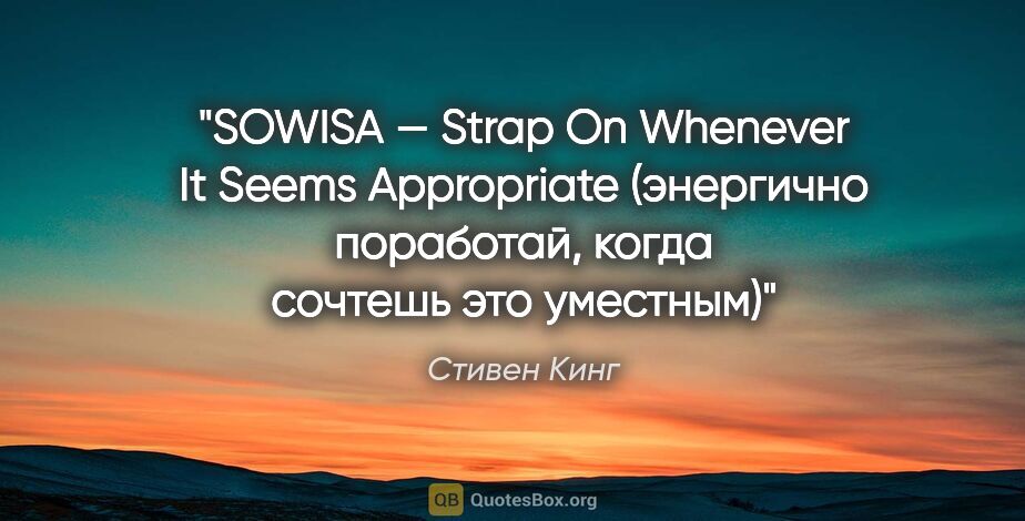 Стивен Кинг цитата: "SOWISA — Strap On Whenever It Seems Appropriate (энергично..."