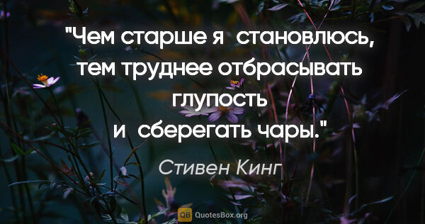 Стивен Кинг цитата: "Чем старше я становлюсь, тем труднее отбрасывать глупость..."