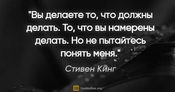 Стивен Кинг цитата: "Вы делаете то, что должны делать. То, что вы намерены делать...."