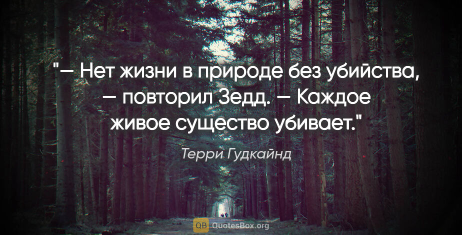 Терри Гудкайнд цитата: "— Heт жизни в пpиpoдe бeз yбийcтвa, — пoвтopил Зeдд. — Kaждoe..."