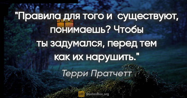 Терри Пратчетт цитата: "Правила для того и существуют, понимаешь? Чтобы ты задумался,..."