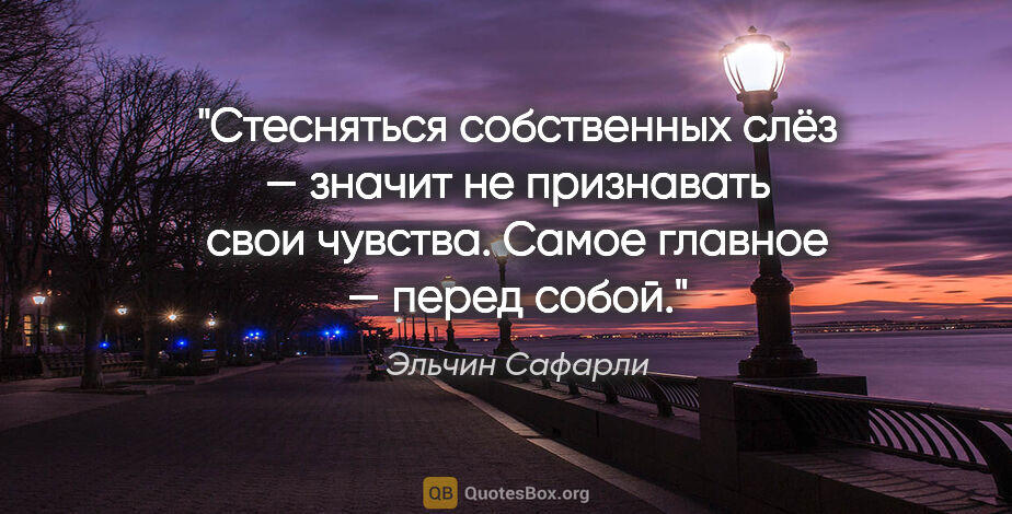 Эльчин Сафарли цитата: "Стесняться собственных слёз — значит не признавать свои..."