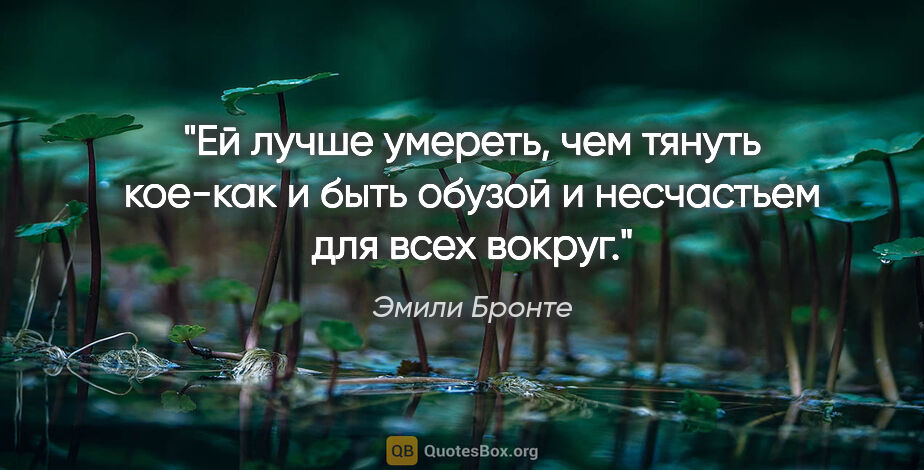 Эмили Бронте цитата: "Ей лучше умереть, чем тянуть кое-как и быть обузой..."