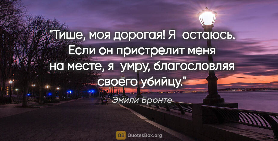 Эмили Бронте цитата: "Тише, моя дорогая! Я остаюсь. Если он пристрелит меня на..."