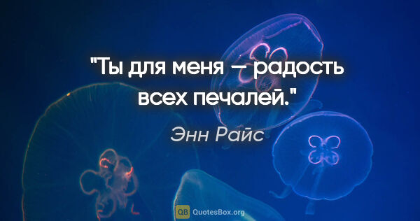 Энн Райс цитата: "Ты для меня — радость всех печалей."