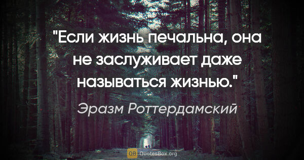 Эразм Роттердамский цитата: "Если жизнь печальна, она не заслуживает даже называться жизнью."