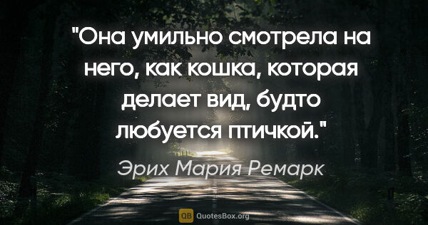 Эрих Мария Ремарк цитата: "Она умильно смотрела на него, как кошка, которая делает вид,..."