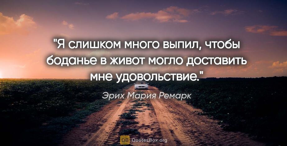 Эрих Мария Ремарк цитата: "Я слишком много выпил, чтобы боданье в живот могло доставить..."